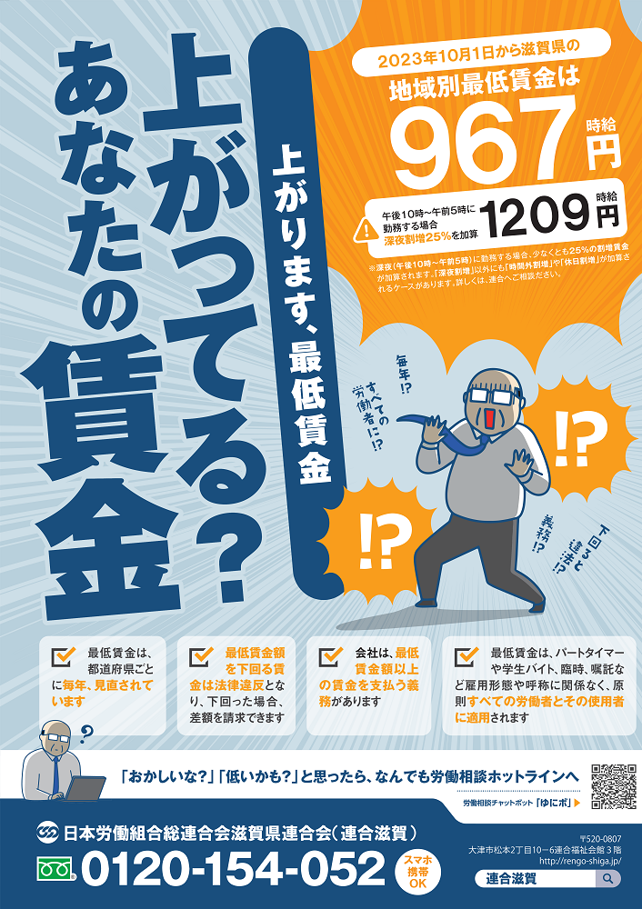 2023滋賀県最低賃金,連合滋賀,連合,労働組合,967円,40円アップ,最賃,地域別
